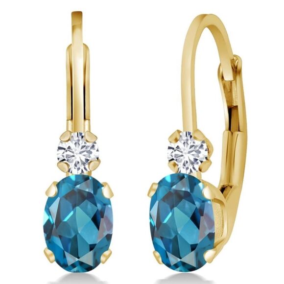 BijouStudios Earrings Jewelry - 14K Yellow Gold 1.07 Cttw London Blue Topaz and Diamond Leverback Drop Earrings